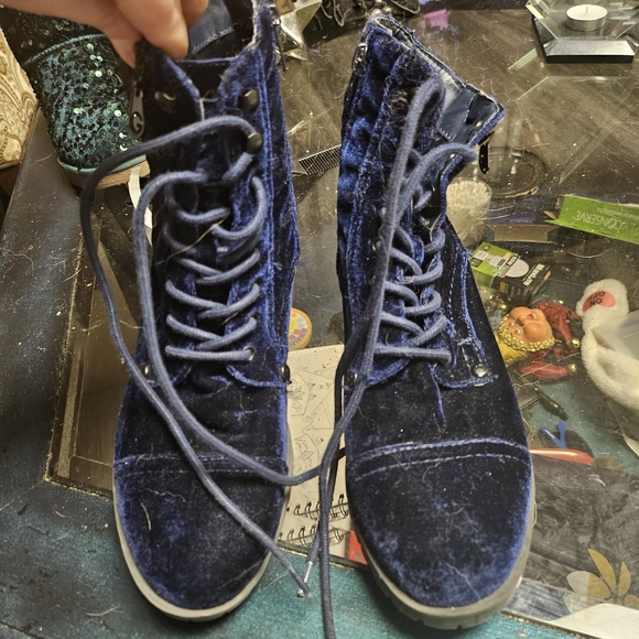 G by Guess Navy Velvet Combat Boots - Picture 4 of 5